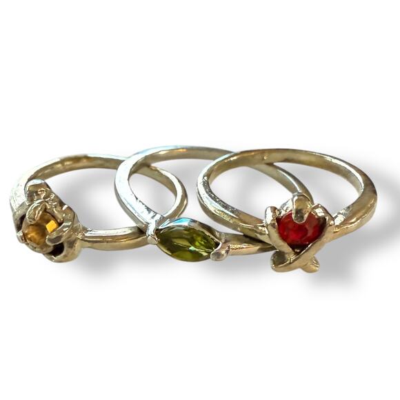 Silver 3 Multi Finger Ring Lot With Gemstones Size 5-9 - Picture 1 of 3